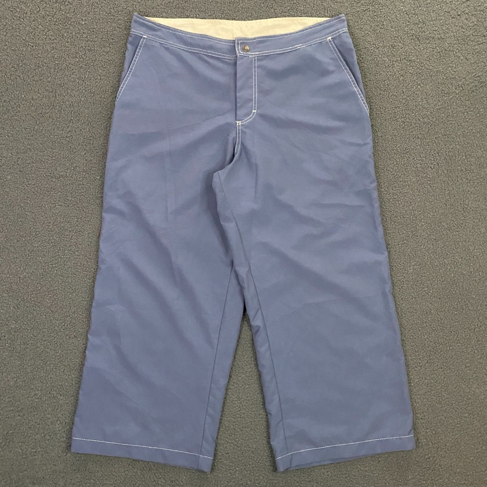 Vintage‎ Prana Pants Womens size Large Cropped Capri Wide Leg Yoga Blue Made USA